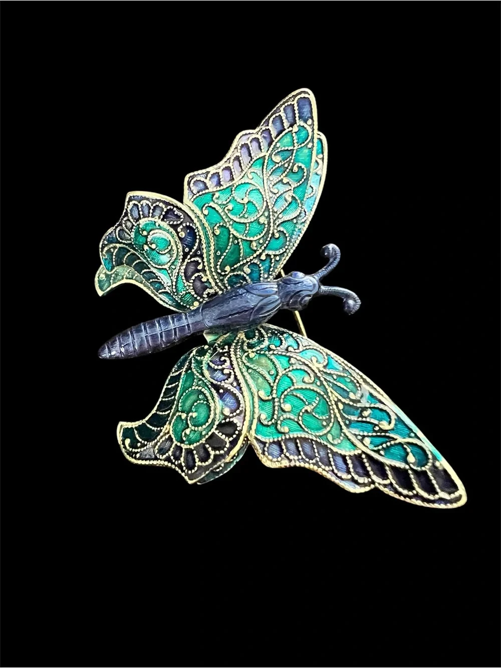 West Germany Vintage Double Wing Enamel Butterfly Brooch Pin